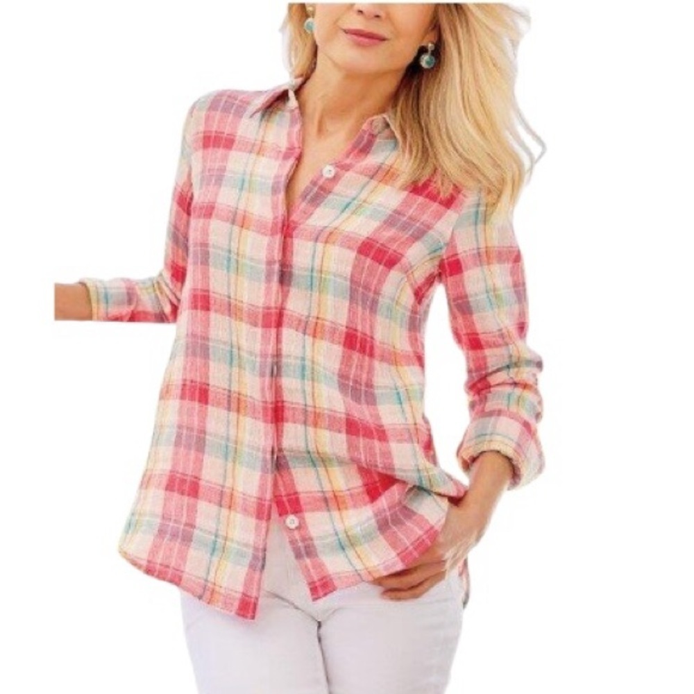 SOFT SURROUNDINGS | Women’s Canopy Plaid Cotton Tunic Shirt Plus Size 1X